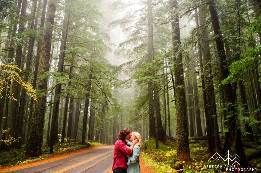 Fog kissing engagement photo at Mount Rainier