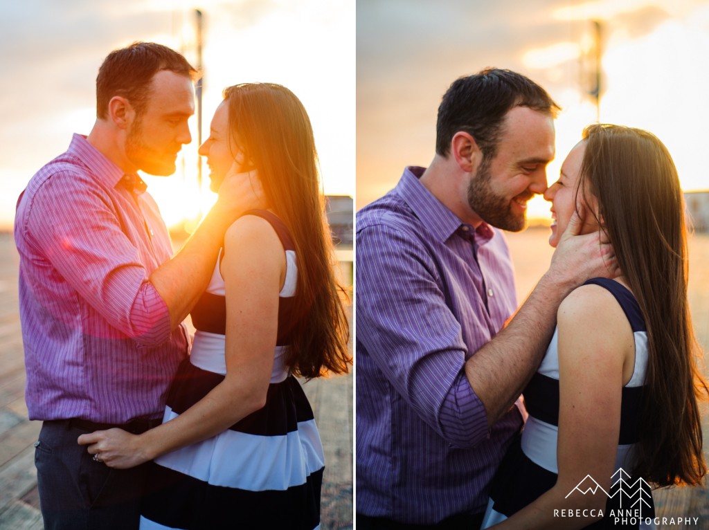 Downtown Seattle Kissing Sunset Engagement Photo