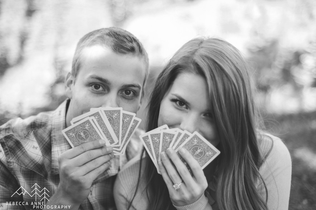 Playing cards engagement photo mount rainier