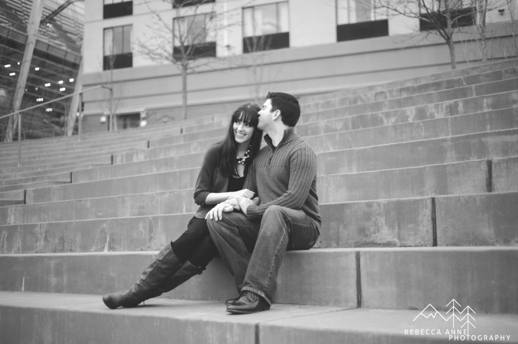Engagement pose idea: Sitting in downtown tacoma